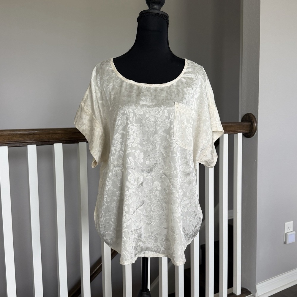 Anthropologie NWT Carson Pocket Floral Embossed Satin Top Medium Grandma Cottage